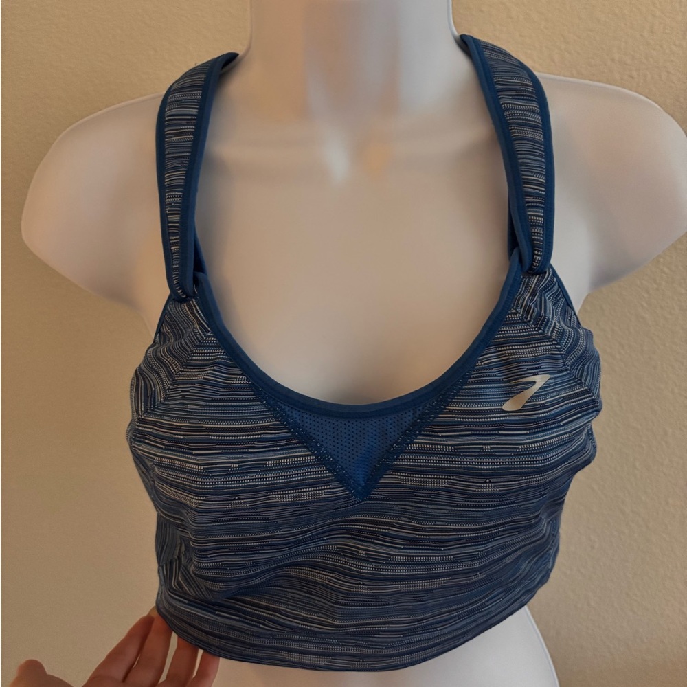 Brooks Navy and White Striped Sports Bra